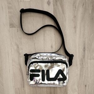 Fila Metallic Silver Shoulder Crossbody Retro 70s 80s Inspired Bag Fanny Pack